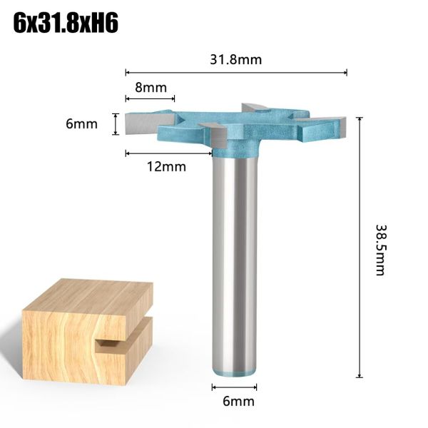 4 Blade Cnc Engraving Bits T Type Slot Bit Milling Cutter 6mm 1/4 Shank Cleaning