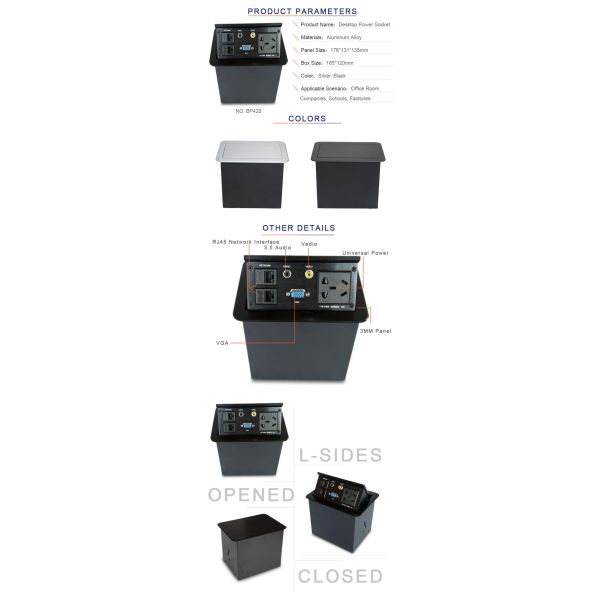 Black Video Desktop Pop Up Plug Socket For Luxury Conference Table