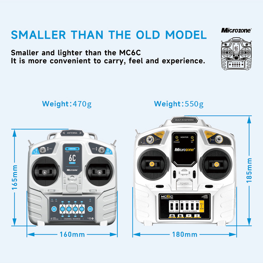 MicroZone MC6C Mini V2 2.4G 6CH Controller Transmitter W/ Receiver Radio System For RC Airplane Drone Multirotor Helicopter Boat