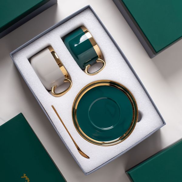 250ml Ceramic Cappucinno Cup And Saucer Set With Gold Rim Luxury Porcelain Coffee Mug