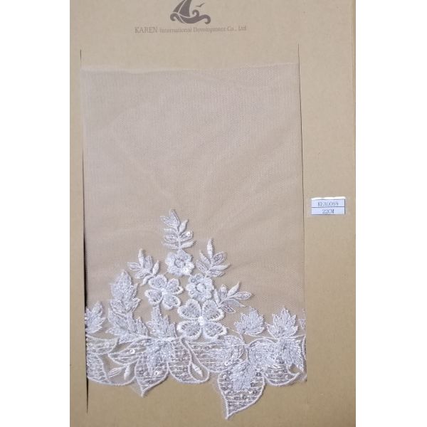 58cm Bridal Lace Fabrics , PET White Sequin Lace Fabric Scalloped Edge