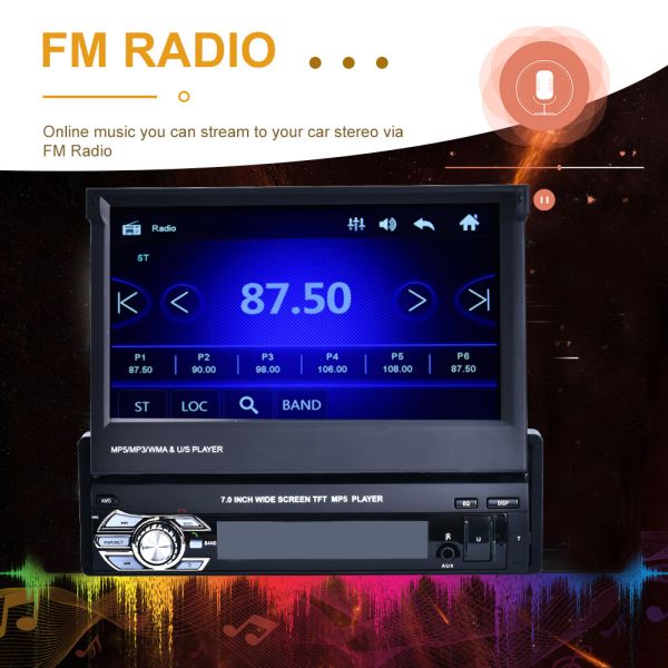 Universal Retractable Screen Radio 7 Color BackLight Single Din Retractable Screen