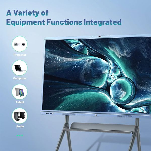 Smart 55 Inch Interactive Whiteboard I5 4+128G 20 Point IR Touch Dual System 4K UHD 1200mp Camera