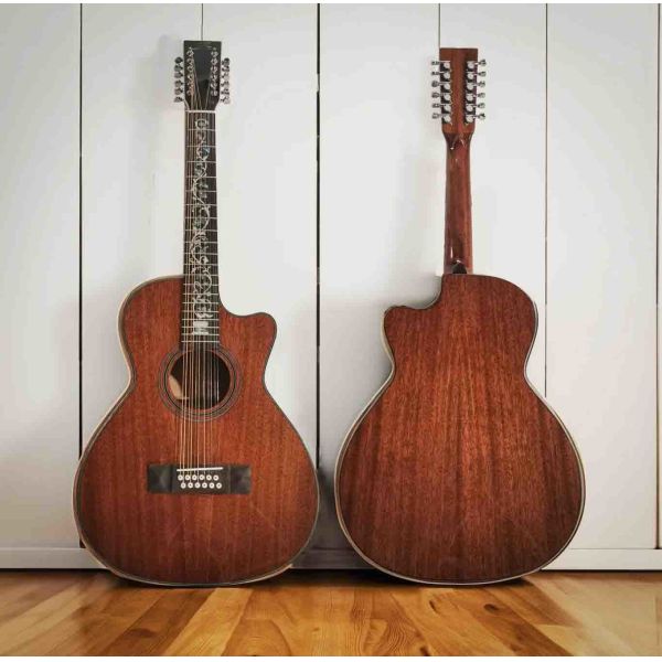Custom Handcrafted OO Body Cutaway Acoustic Guitar with 12 Strings Double PRO Pickup