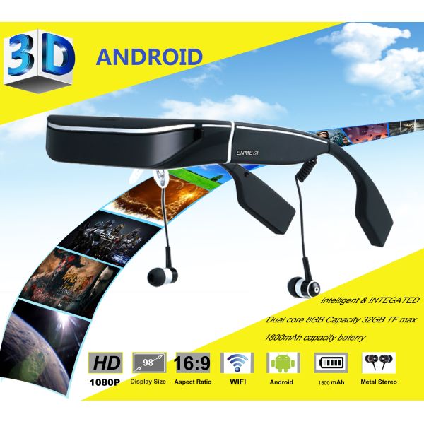 Wearable 1080P Mobile Theatre Video Glasses 98 Inch Virtual Screen Video Glasses