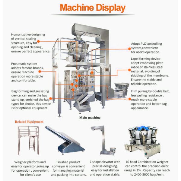 SUN -520 Stainless Steel Multiheads Weigher Weighing Popcorn Noodle Snack Food Puffy Food