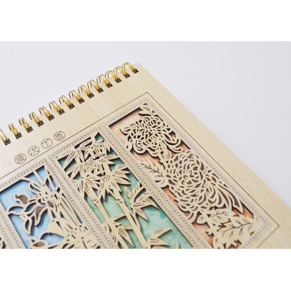 Hollow Out Foldable Office Desk Calendar Paperboard Base And Gold Spiral