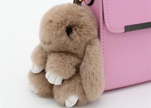 Brown Plush Rabbit Fur Keychain 15 Cm Handmade Lightweight For Handbag