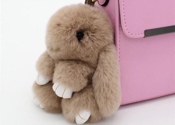 Quality Brown Plush Rabbit Fur Keychain 15 Cm Handmade Lightweight For Handbag for sale