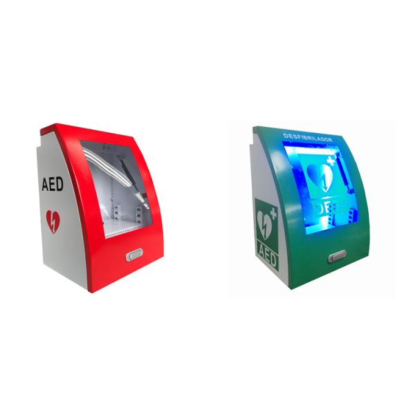 Universal Red Curved Alarmed Wall Mount AED Cabinet For Illumination