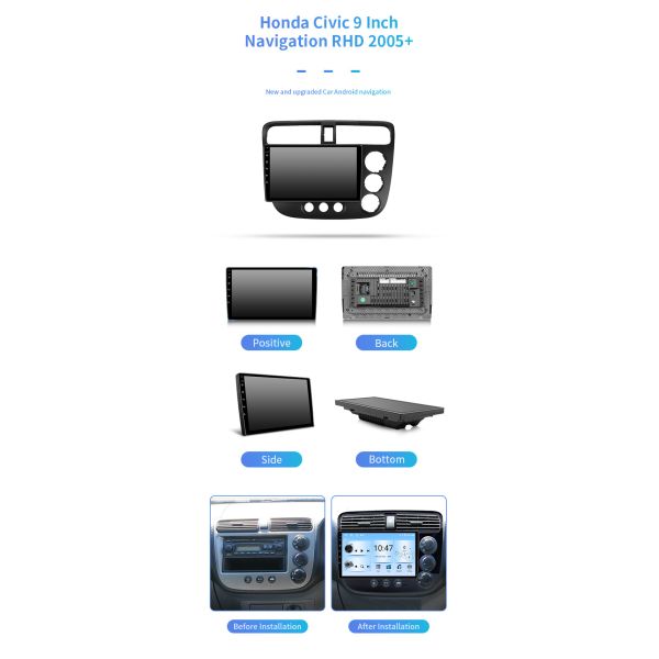 9 Inch For Honda Civic RHD 2005+ Bluetooth Music Car MP5 Bluetooth Car Navigation