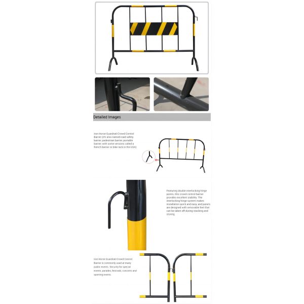 100cm Yellow Black Metal Traffic Road Barrier Cades Road Safety Accessories With Hook