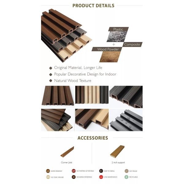 Fluted Wall Panel Cladding Wood Plastic Composite WPC Wall Ceiling Panel Laminated Wood Veneer