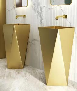 Buy cheap Brushed Finish Irregular Stainless Steel Pedestal Sink Floor Standing For Bathroom product