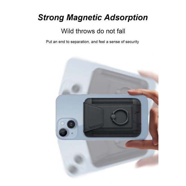 Embossed Logo Magsafe Phone Wallet Stand With PU Leather Material