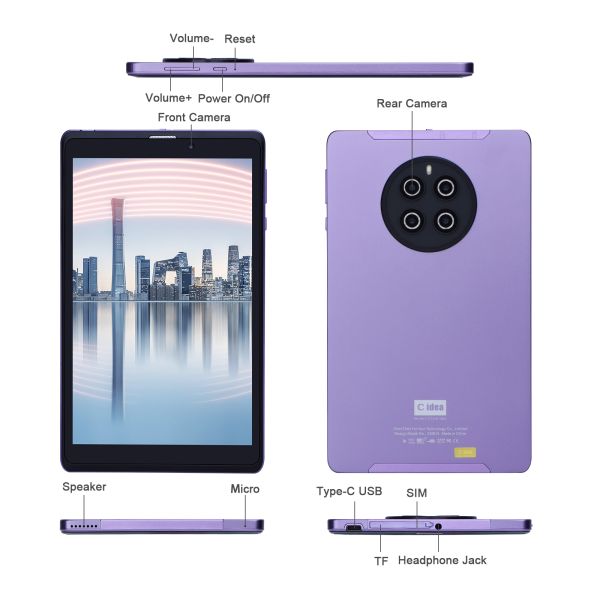 C idea Portable 8 Inch WiFi Tablet 8+512GB 800*1280 IPS Quad Core Android Tablet PC with SIM CM815