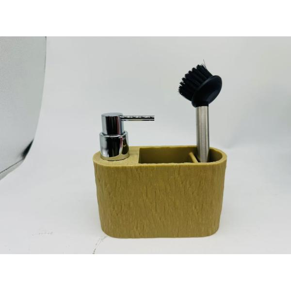 Rectangular Kitchen Cleaning Hand Soap Dispenser PP Cleaning Ball and S/S Brush with Rock Look Design