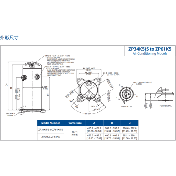 R410A Scroll Compressor 2.8HP 28000BTU ZP34K5E-TFD-522 Refrigeration Compressor