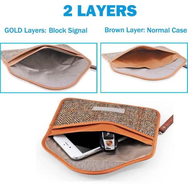 Brown Phone Shield Faraday Bag Large Key Fob Wallet Cage For Keyless Entry Remote
