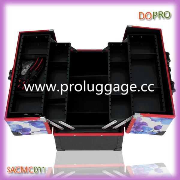 New design beautiful printing pu makeup carrying case with shoulder strap (SACMC011)