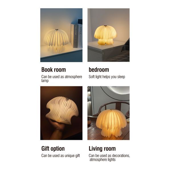 Wooden Foldable LED Table Mushroom Paper Lantern Small Reading Light