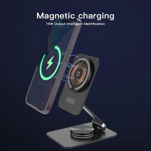 360 Degree Rotation Foldable 15W Wireless Charger Magnetic Charging Station Stand