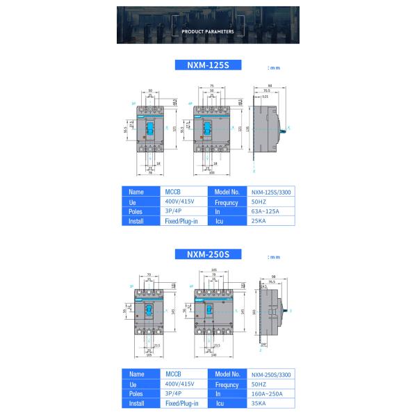 Chint NXM Molded Case Circuit Breaker 3 Pole 4 Pole NXM-63 125S 250S 400S 630S 380V 415V Icu up to 50kA