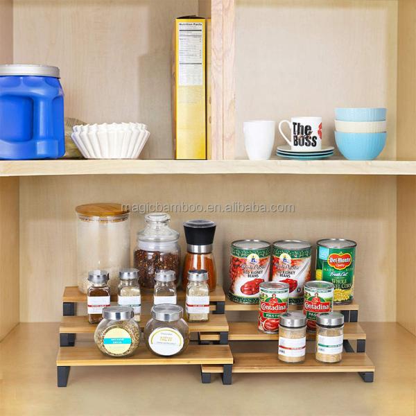 3 Tier Expandable Bamboo Kitchen Shelf Organizer Spice Rack Sustainable