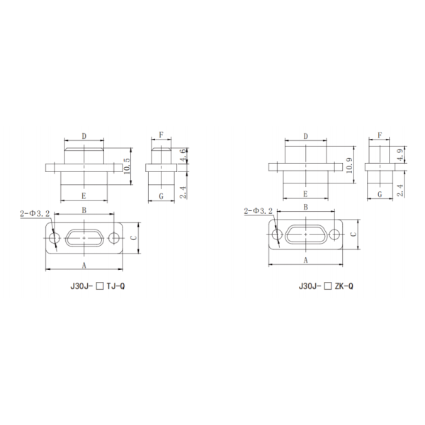 J30J Connector 9 Pins Female Micro Rectangular Connector with Metal Shielded Shell for High Reliability