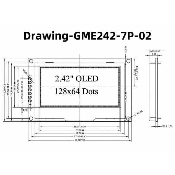 2.42 Inch OLED Display Module with 128x64 Resolution and SPI & I2C Interface