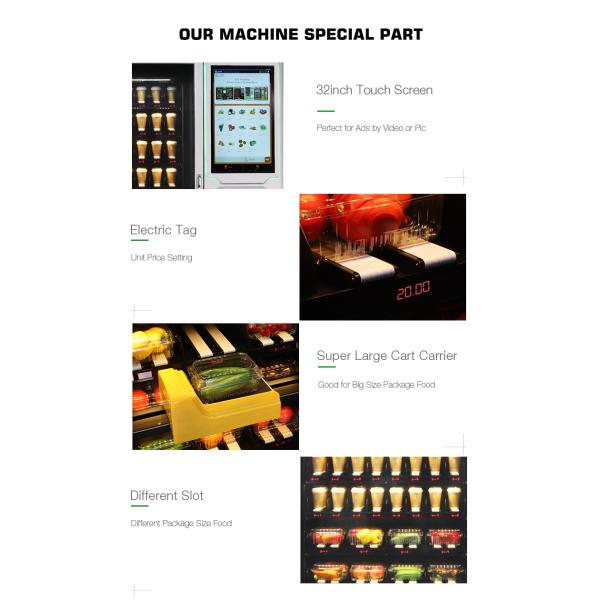 XY Axis Lift System Steel Metal 32 Inch Touch Screen Digital Automatic Fresh Food Vending Machines Sale