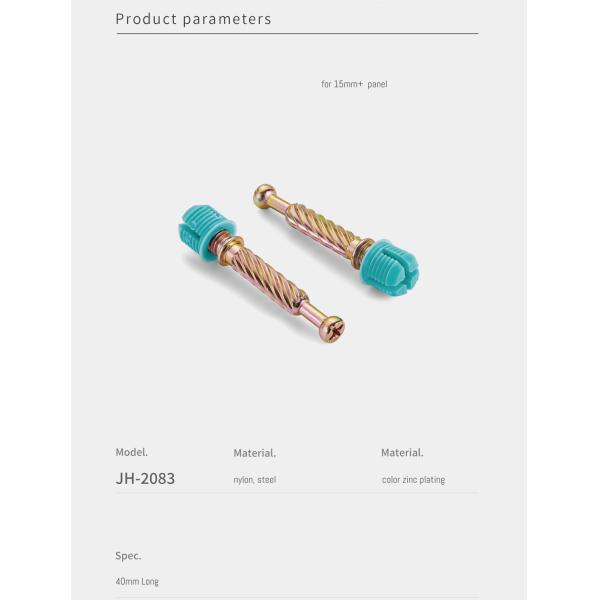 JINHAN JH-2083 Minifix Spreading Bolt 40mm Length and Textured Finish Cold Rolled Carbon Steel Nylon Cam Lock Connector for Cabinets Wardrobes