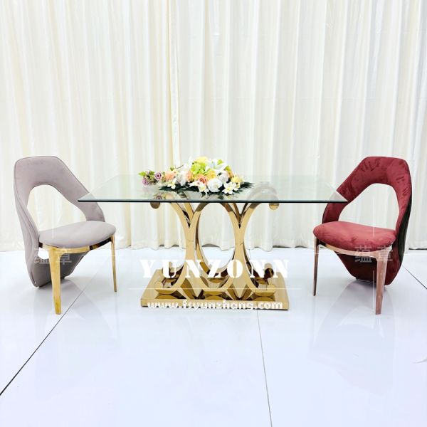 Modern Luxury Gold Legs Rectangular Dining Decor Glass Tables Set Stainless Steel Tables for Events Wedding Banquet Decorations