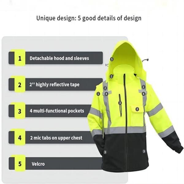 55inch Waterproof Safety Reflective Jacket with Removable Hood and Sleeves Compliant with ANSI/ISEA 107-2015 Class 2