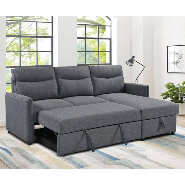 L-Shaped Reversible Sectional Sleeper Sofa with Pull-Out Bed and Storage, Neutral Gray Fabric