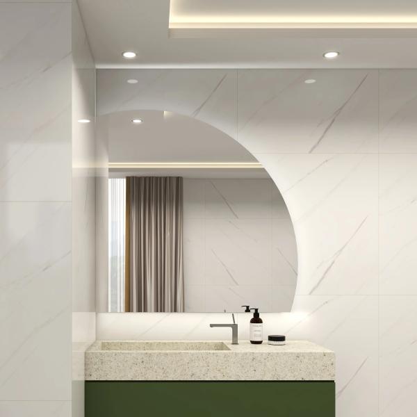 High Definition Bathroom Mirror With Lights Mildew Proof Half Moon Backlit Mirror