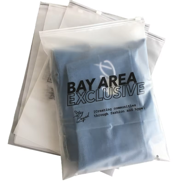 Customized logo zipper design LDPE polyethylene plastic bag matte frosted transparent clothing, shoes and socks intaglio printed zipper seal small
