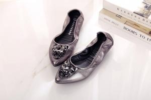 Buy cheap Factory direct made ladies designer shoes grey brand name shoes pointed shoes goatskin foldable flat shoes BS-11 product