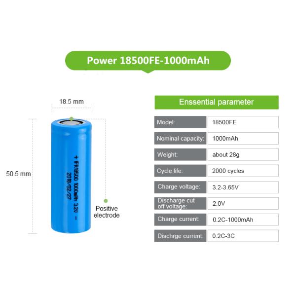 3.2V 1000Mah Rechargeable Li Ion Battery 1500mAh Cylindrical Lifepo4 Battery Cell IFR 18500FE
