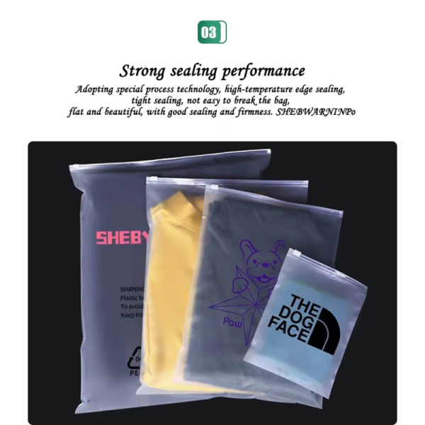 Customized logo zipper design LDPE polyethylene plastic bag matte frosted transparent clothing, shoes and socks intaglio printed zipper seal