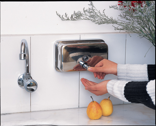 Surface Mounted Manual Hand Soap Dispenser , Stainless Steel Wall Soap Dispenser