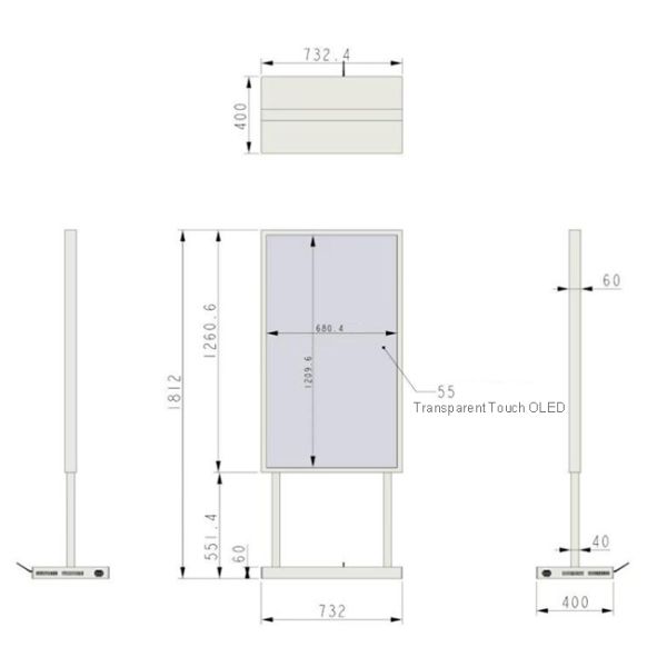 55 Inch 4K HD Touch Screen Android Windows Indoor Floor-Standing Transparent OLED Screen
