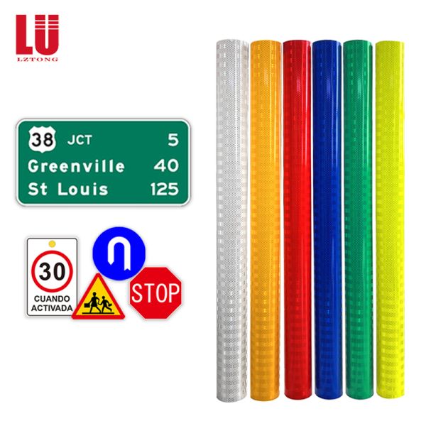 PET Prismatic Reflective Sheeting Film Vinyl Roadway Safety Roll High Visibility Adhesive Sticker Retro yellow green Color