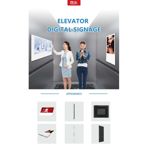 MJK Customized Size Full HD Wall Mountable LCD Advertising Screen Digital Signage for Elevator CE ROHS FCC Certification