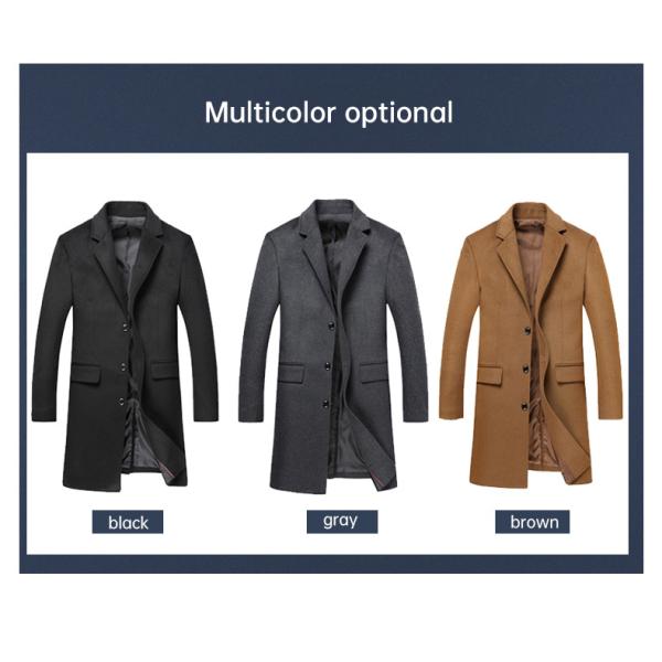 Regular Men's Woolen Coat Winter Solid Color Single-breasted Pocket Camel Male Long Trench Coat Mens Overcoat