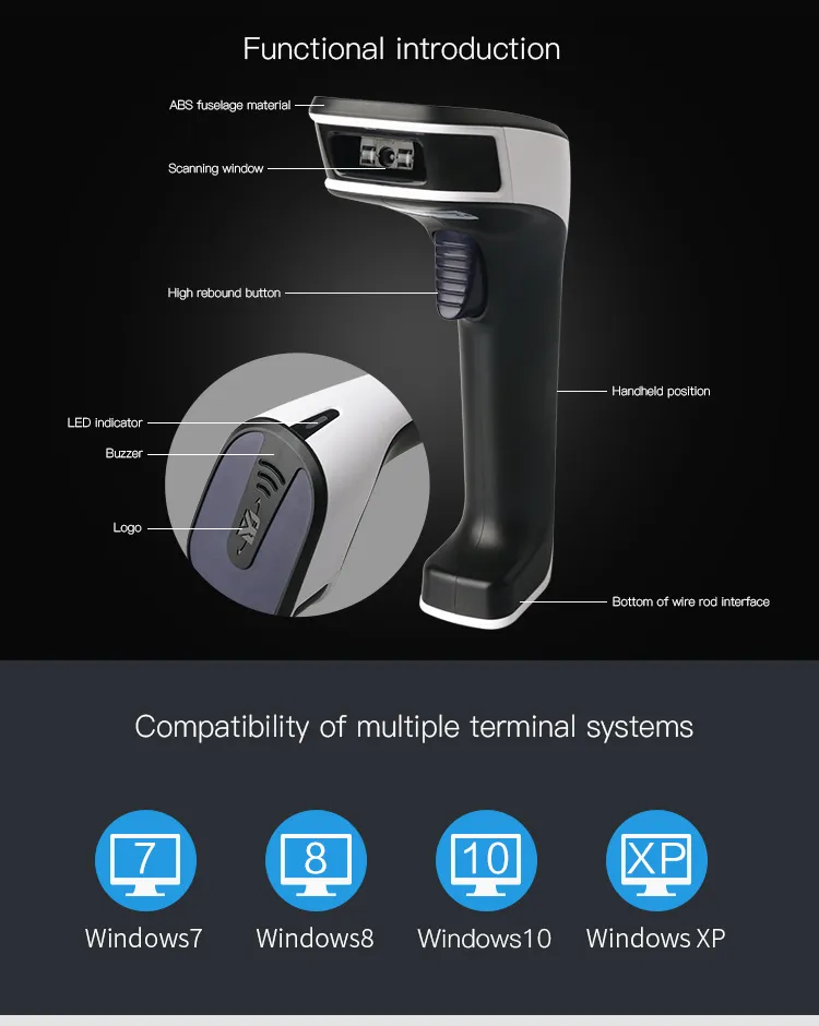 Factory Direct 1d Cdd Wireless Bluetooth Handheld Barcode Scanner Transmission Distance of 30 Meters