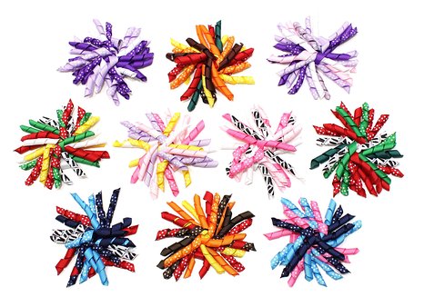Colorful 4.5" Grosgrain with dot Curly Ribbon bow for Korker Hair Bow Clips