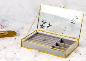 China Glass Golden jewelry ring earning package storage box Rectangular jewelry box dustproof window display box on sale