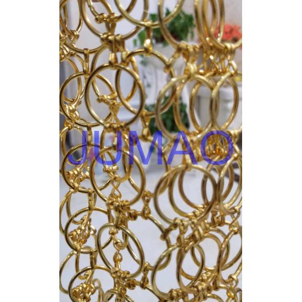 Gold Galvanized Metal Ring Curtain , 22 Mm Holes Flexible Chainmail Mesh Fabric