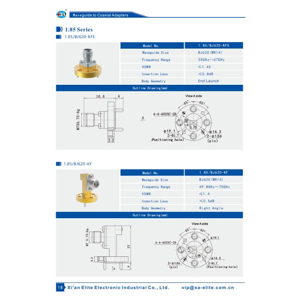 WR19 BJ500 To 1.85mm Female Waveguide To Coax Adapter